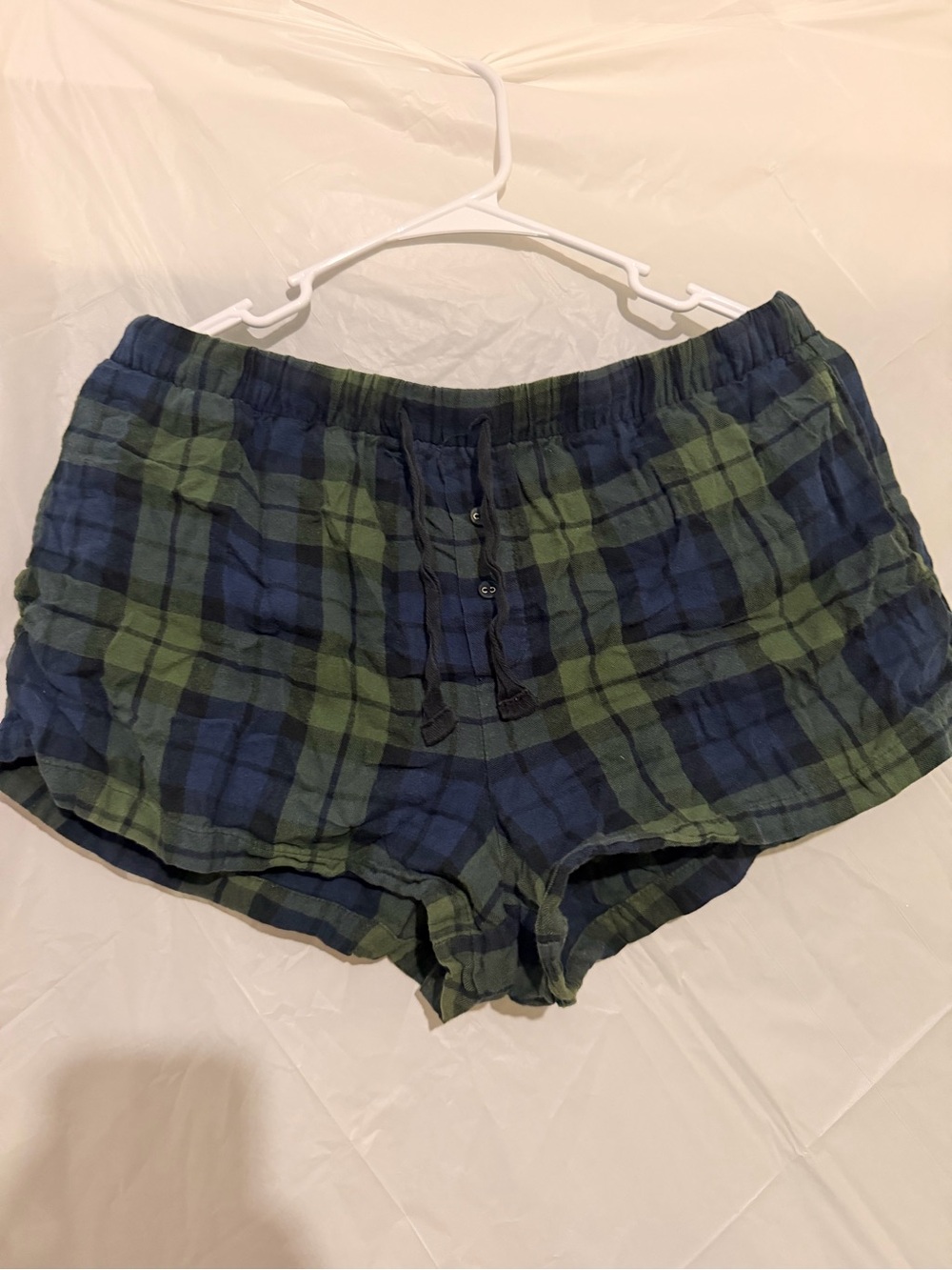 stars above Blue & Green Plaid Cotton Lounge Shorts